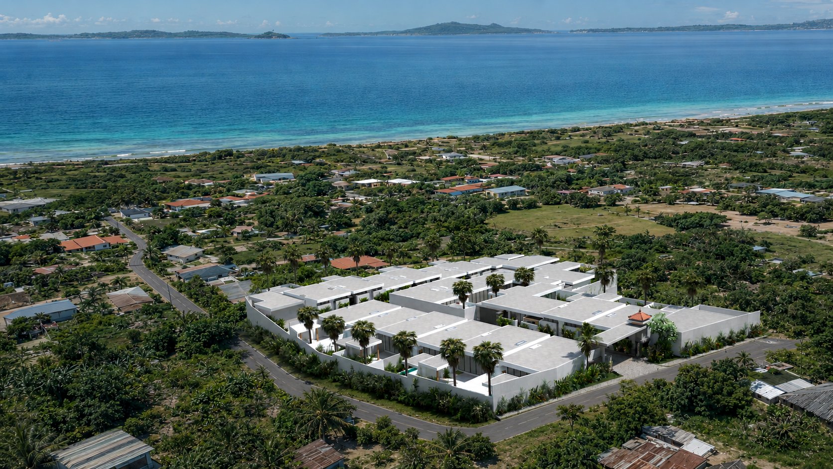 The Tana Villas gated enclave from above, moments from the beach